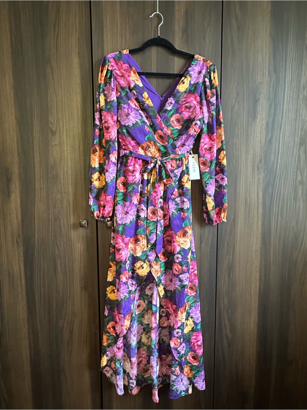 NWT Siena Printed Burnout Chiffon Maxi Dress in "Purple Multi" S